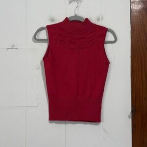 Christina Rotelli Y2K Womens Red Sleeveless Mock Neck Ruched Top Size Medium